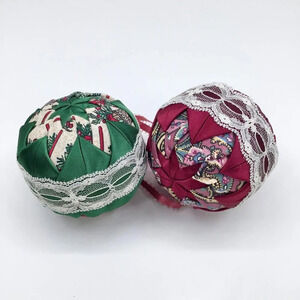 Handmade VTG Quilted Christmas Ornaments Red Green Star Cottagecore Farmhouse